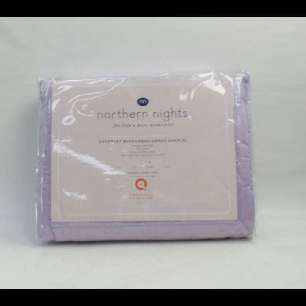 Northern Nights Cotton Embroidered Coverlet with Shams Lavender